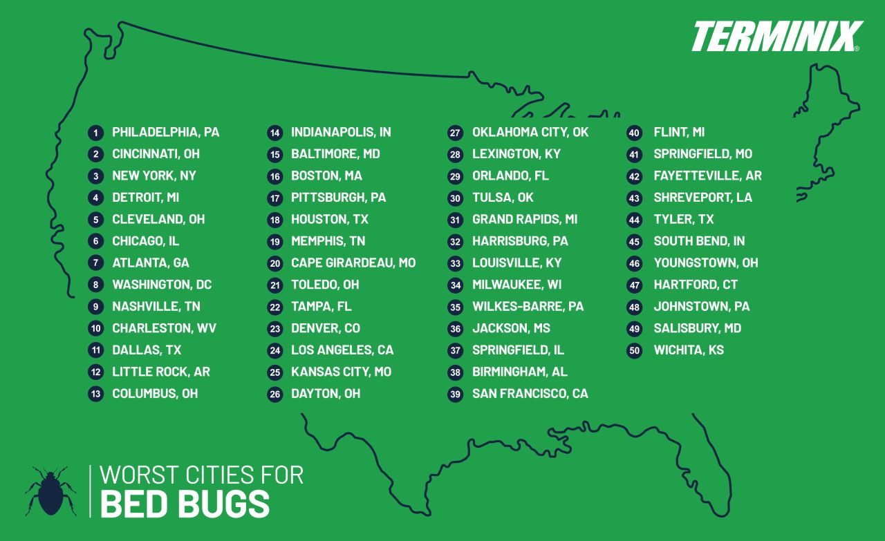 Chart of top bed bug infested cities